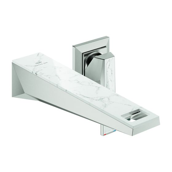 Grohe Allure Brilliant 2-Loch-Waschtisch-Wandbatterie PC Supersteel, Griff White Attica Caesarstone, Fertigmontageset für 23200