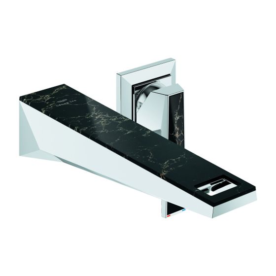 Grohe Allure Brilliant 2-Loch-Waschtisch-Wandbatterie PC Chrom, Griff Vanilla Noir Caesarstone, Fertigmontageset für 23200
