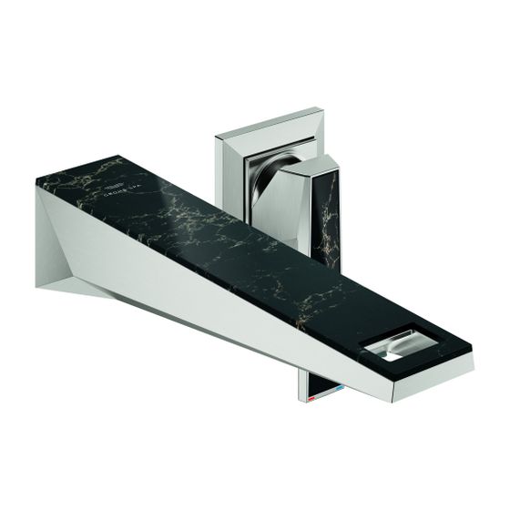 Grohe Allure Brilliant 2-Loch-Waschtisch-Wandbatterie PC Supersteel, Griff Vanilla Noir Caesarstone, Fertigmontageset für 23200