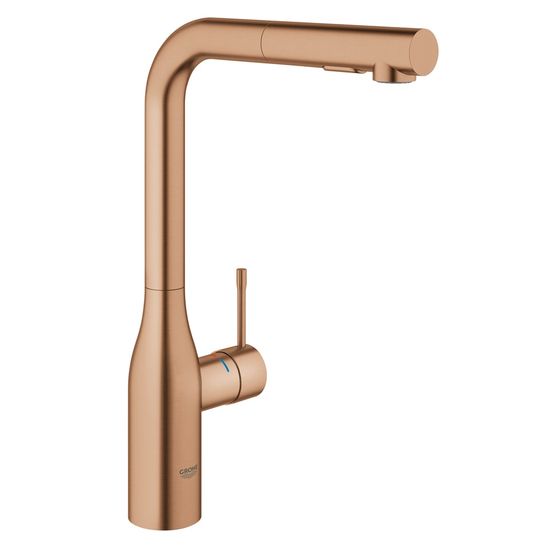 Grohe Essence Einhand-Spültischbatterie, 1-Loch-Montage, Schwenkauslauf, ausziehbare Dual Spülbrause, Warm Sunset gebürstet