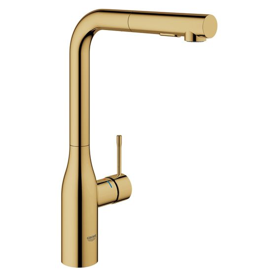 Grohe Essence Einhand-Spültischbatterie, 1-Loch-Montage, Schwenkauslauf, ausziehbare Dual Spülbrause, Cool Sunrise, 30270GL0