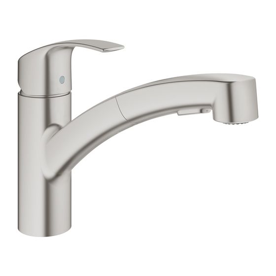 Grohe Eurosmart Einhand-Spültischbatterie, 1-Loch-Montage, flacher Auslauf, ausziehbare Dual Spülbrause, Supersteel, 30305DC0