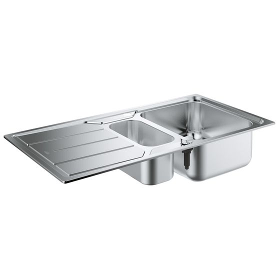 Grohe Edelstahlspüle K500 mit 1,5 Becken/Abtropffläche 970x500mm, Edelstahl, 31572SD0