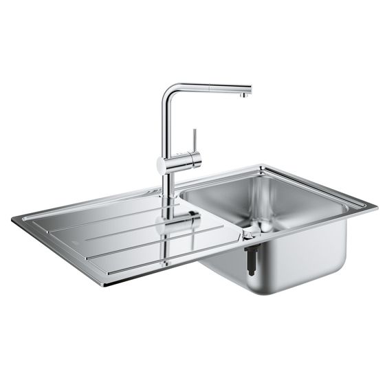 Grohe Spülen-Bauset K500, mit Edelstahlspüle/Minta, 860x500mm, SPT-Batterie, Edelstahl, 31573SD0
