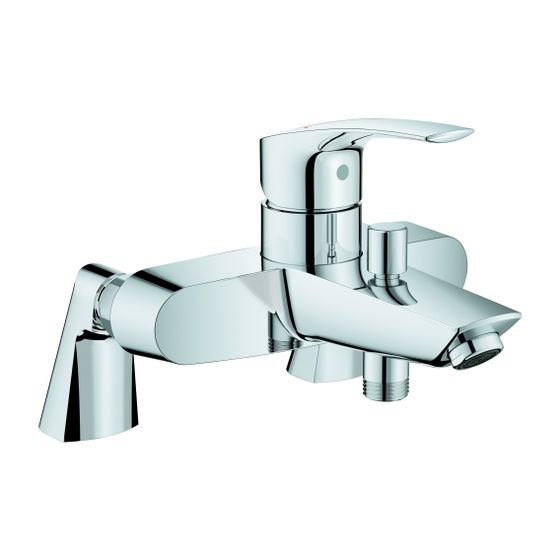 Grohe Eurosmart Einhand-Wannenbatterie, Standmontage, Chrom, Keramikkartusche mit Eco-Override-Stop, Standanschlüsse