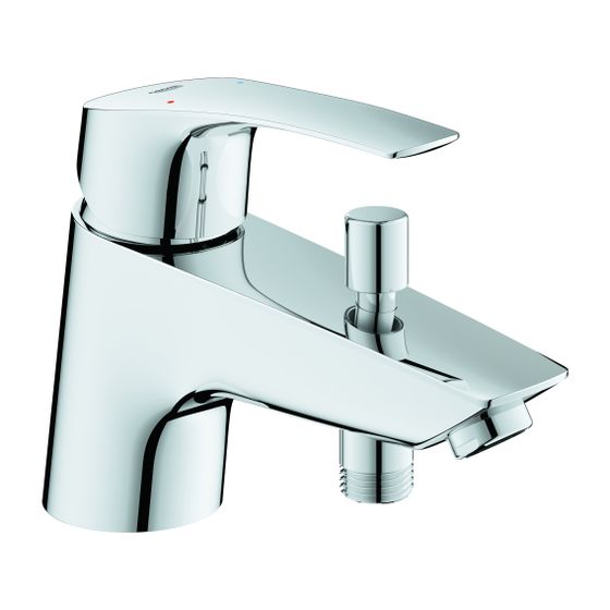 Grohe Eurosmart Einhand-Wannenbatterie, Einlochmontage, Chrom, Keramikkartusche mit Eco-Override-Stop, flexible Anschluss.