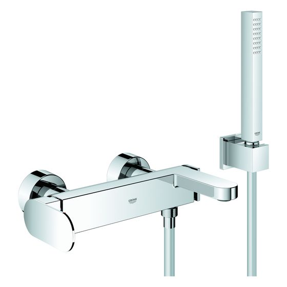 Grohe Plus Einhand-Wannenbatterie, Wandmontage, mit Brauseset Euphoria Cube Stick, Chrom, 33547004