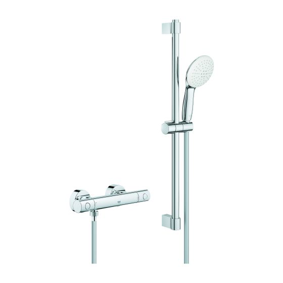 Grohe Grohtherm 800 Cosmopolitan Thermostat-Brausebatterie, mit Tempesta 600mm Brausestangenset, 2 Strahlarten Rain/Jet, Chrom