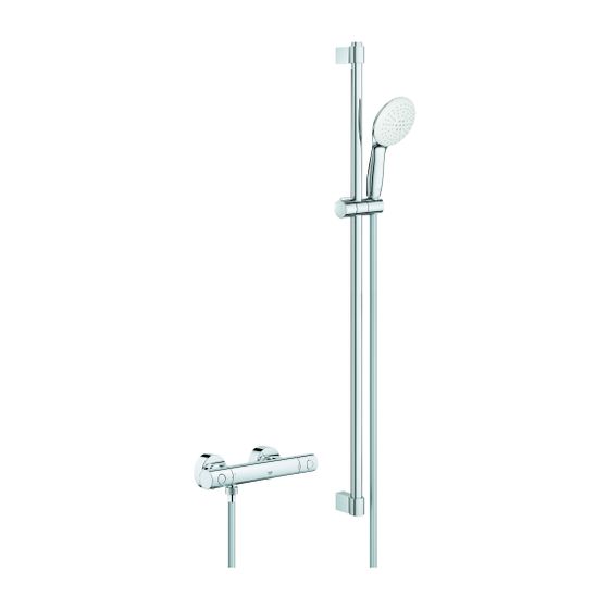 Grohe Grohtherm 800 Cosmopolitan Thermostat-Brausebatterie, mit Tempesta 900mm Brausestangenset, 2 Strahlarten Rain/Jet, Chrom