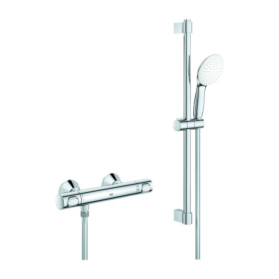 Grohe Grohtherm 500 Thermostat-Brausebatterie, mit Tempesta Brausestangenset 600mm, 1 Strahlart Rain, Chrom