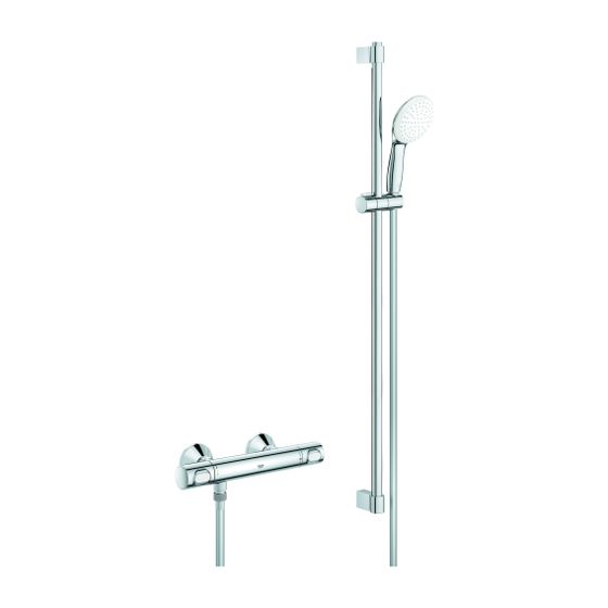 Grohe Grohtherm 500 Thermostat-Brausebatterie, mit Tempesta Brausestangenset 900mm, 1 Strahlart Rain, Chrom