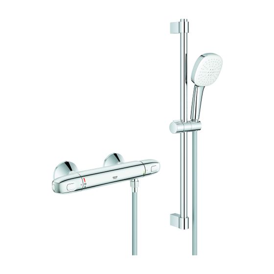 Grohe Grohtherm 1000 Thermostat-Brausebatterie, mit Tempesta Brausestangenset 600mm, 2 Strahlarten Rain/Jet, Chrom