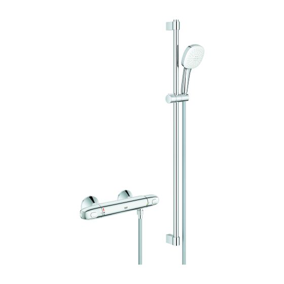 Grohe Grohtherm 1000 Thermostat-Brausebatterie, mit Tempesta Brausestangenset 900mm, 2 Strahlarten Rain/Jet, Chrom