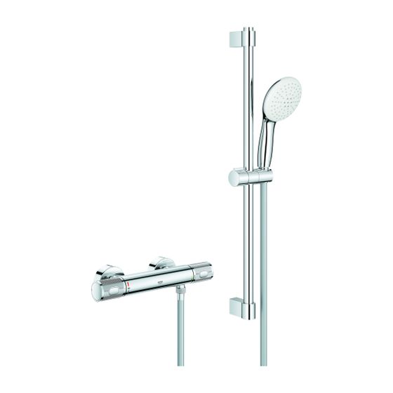 Grohe Grohtherm 1000 Performance Thermostat-Brausebatterie, mit Tempesta Brausestangenset 600mm, 2 Strahlarten Rain/Jet, Chrom