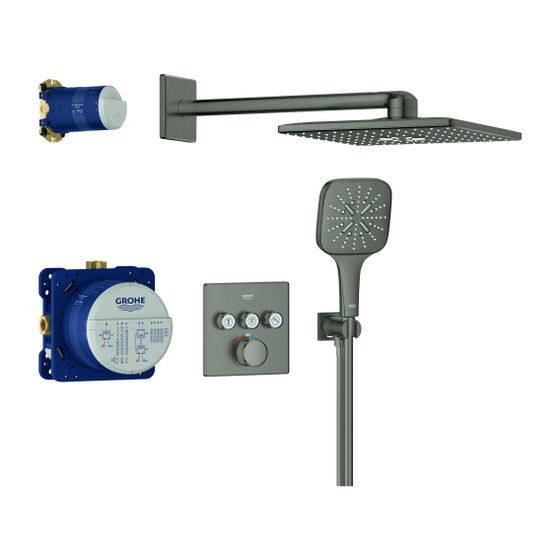 Grohe Grohtherm SmartControl Unterputz Duschsystem Thermostat eckige Form Hard Graphite gebürstet, 3 Absperrventile