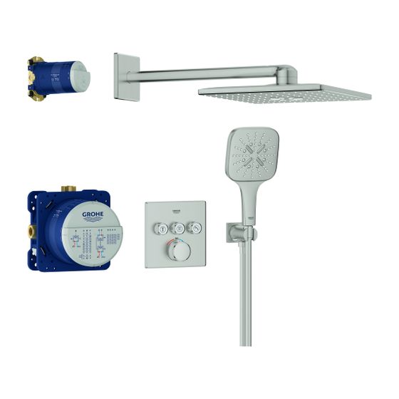 Grohe Grohtherm SmartControl Unterputz Duschsystem Thermostat eckige Form Supersteel, 3 Absperrventile