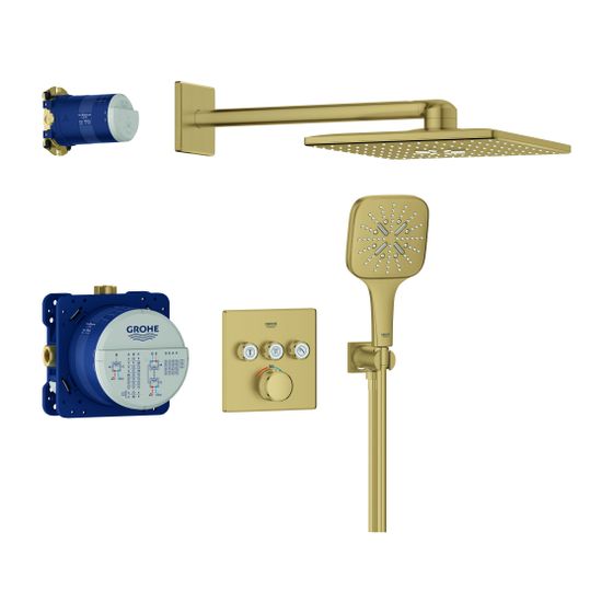 Grohe Grohtherm SmartControl Unterputz Duschsystem Thermostat eckige Form Cool Sunrise gebürstet, 3 Absperrventile