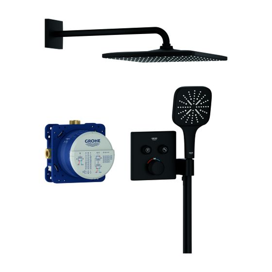 Grohe Grohtherm SmartControl Unterputz Duschsystem Thermostat eckige Form Phantom Black, 2 Absperrventile