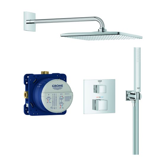 Grohe Grotherm UP-Duschsystem Cube Rainshower Mono 310 Cube Kopfbrause UP-THM-Batt. 2 Abgänge Euphoria Stick, Chrom