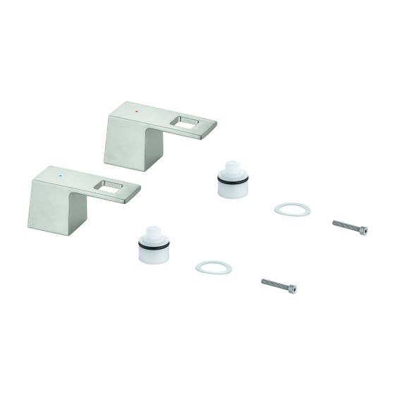 Grohe Eurocube Griffpaar für 3-Loch-Waschtischbatterie Supersteel, Markierung Blau/Rot