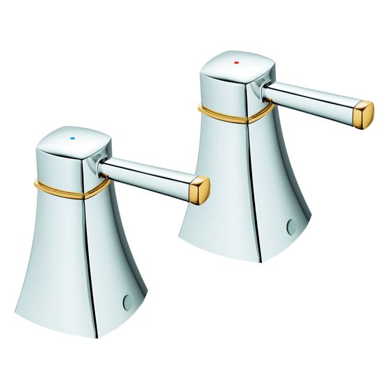 Grohe Griffpaar für Grandera, Metall, Markierung Blau/Rot, Chrom/Gold, 48325IG0