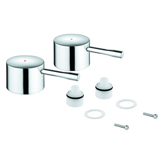 Grohe Griffpaar für Essence 3-Loch Waschtischbatterie, Metall, Markierung Blau/Rot, Warm Sunset gebürstet, 48330DL0