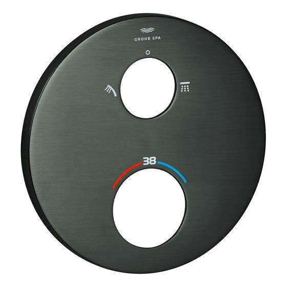 Grohe Rosette rund für Thermostat-Hard Graphite gebürstet Fertigmontageset, Metall, Kopf- und Handbrausen Symbol