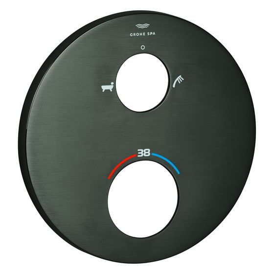 Grohe Rosette für Thermostat-Fertigmontageset, Metall, Wannen- und Handbrausen Symbol, Hard Graphite gebürstet, 49247AL0