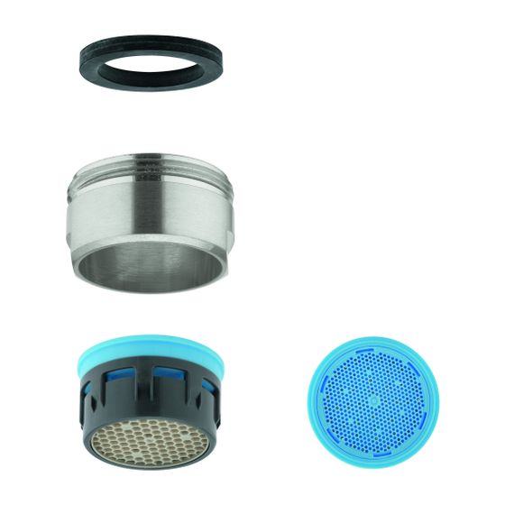 Grohe Strahlregler Supersteel, Außengewinde, M24x1, Durchflussklasse A, 13,5-15,0l/min bei 3bar, verstellbarer Mousseur