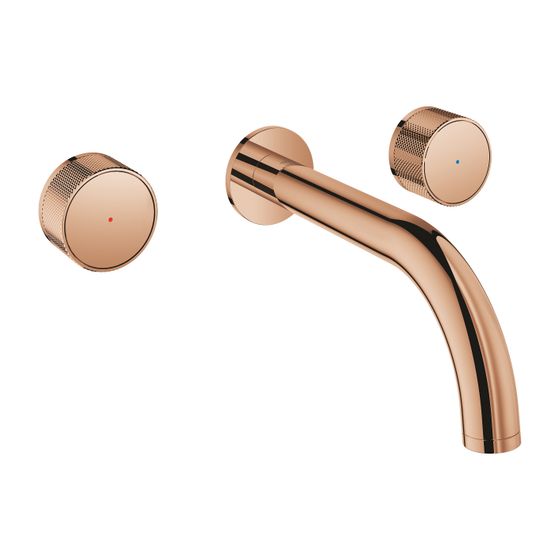 Grohe Atrio PC 3-Loch-Waschtisch-Wandbatterie Warm Sunset, Fertigset für Knopfbetätigung, Stichmaß 200mm, Ausladung 180mm