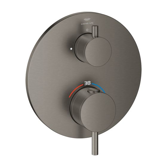Grohe Atrio Thermostat-Brausebatterie Hard Graphite gebürstet, Fertigmontageset für Rapido SmartBox