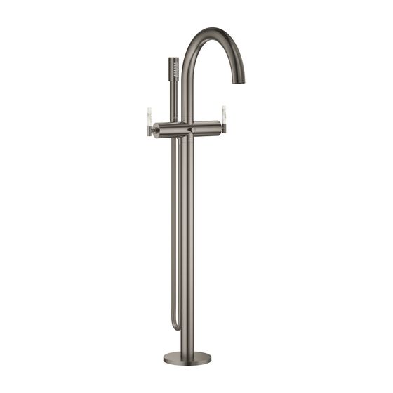 Grohe Atrio PC Wannenbatterie Hard Graphite gebürstet für Hebelgriffe, Bodenmontage, Fertigmontageset für 45984