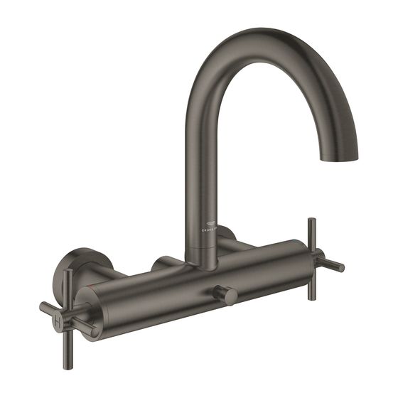 Grohe Atrio Wannenbatterie, Hard Graphite gebürstet, Wandmontage, mit Kreuzgriffen