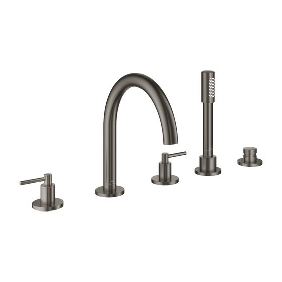Grohe Atrio 5-Loch-Wannenkombination Hard Graphite gebürstet, Fertigmontageset, mit Hebelgriffen