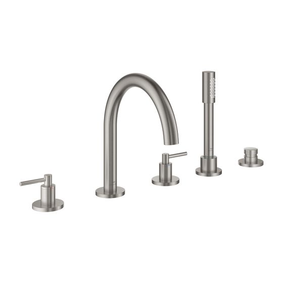 Grohe Atrio 5-Loch-Wannenkombination, Fertigmontageset mit Hebelgriffen, eigensicher, Supersteel, 29407DC0
