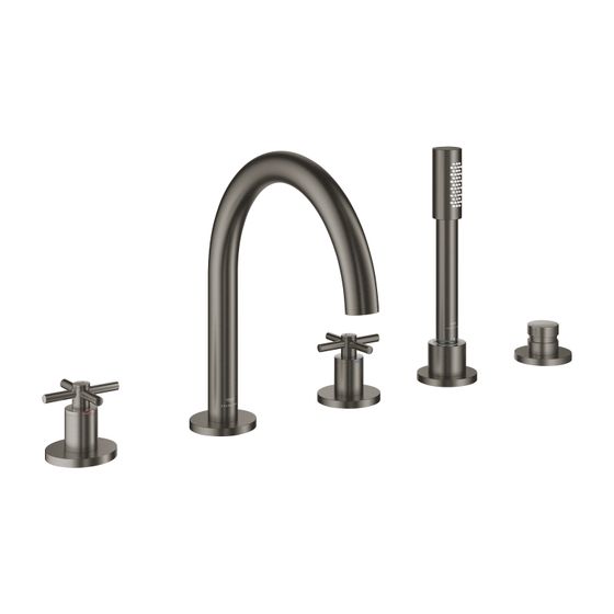 Grohe Atrio 5-Loch-Wannenkombination Hard Graphite gebürstet, Fertigmontageset, mit Kreuzgriffen