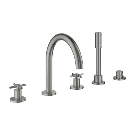 Grohe Atrio 5-Loch-Wannenkombination Supersteel, Fertigmontageset, mit Kreuzgriffen