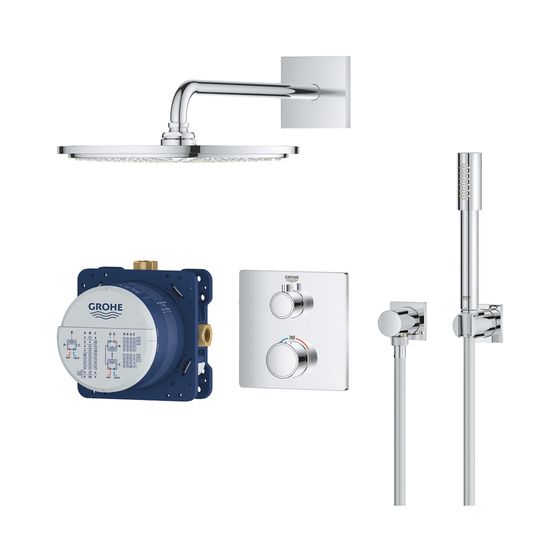 Grohe Grotherm UP-Duschsystem 310 Cosmopolitan Metall-Kopfbrause eckige Rosette 2-Wege-Thermostat, Chrom, 34730000