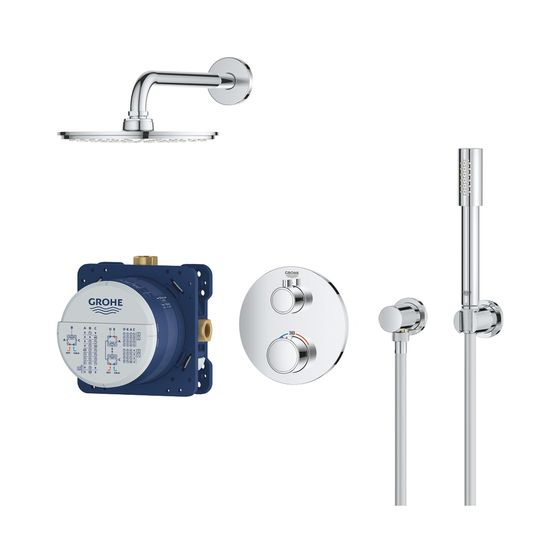 Grohe Grotherm UP-Duschsystem 210 Cosmopolitan Metall-Kopfbrause runde Rosette 2-Wege-Thermostat, Chrom, 34732000