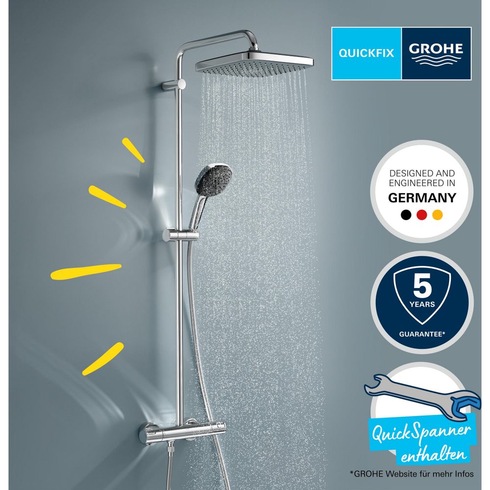 Grohe Vitalio Comfort 250 Duschsystem mit Thermostatarmatur wassersparend Wandmontage c... GROHE-26696001 4005176767128 (Abb. 2)