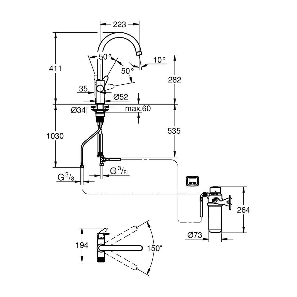 Grohe Blue Pure StartCurve Einhand-Spültischarmatur Starter Set mit Filterfunktion, 1-L... GROHE-30593000 4005176745058 (Abb. 7)
