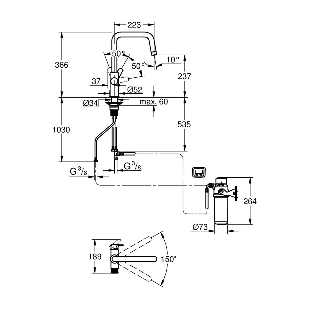 Grohe Blue Pure Start Starterset mit Mini Aktivkohlefilter, U-Auslauf, 150 Grad schwenk... GROHE-30596000 4005176745096 (Abb. 7)