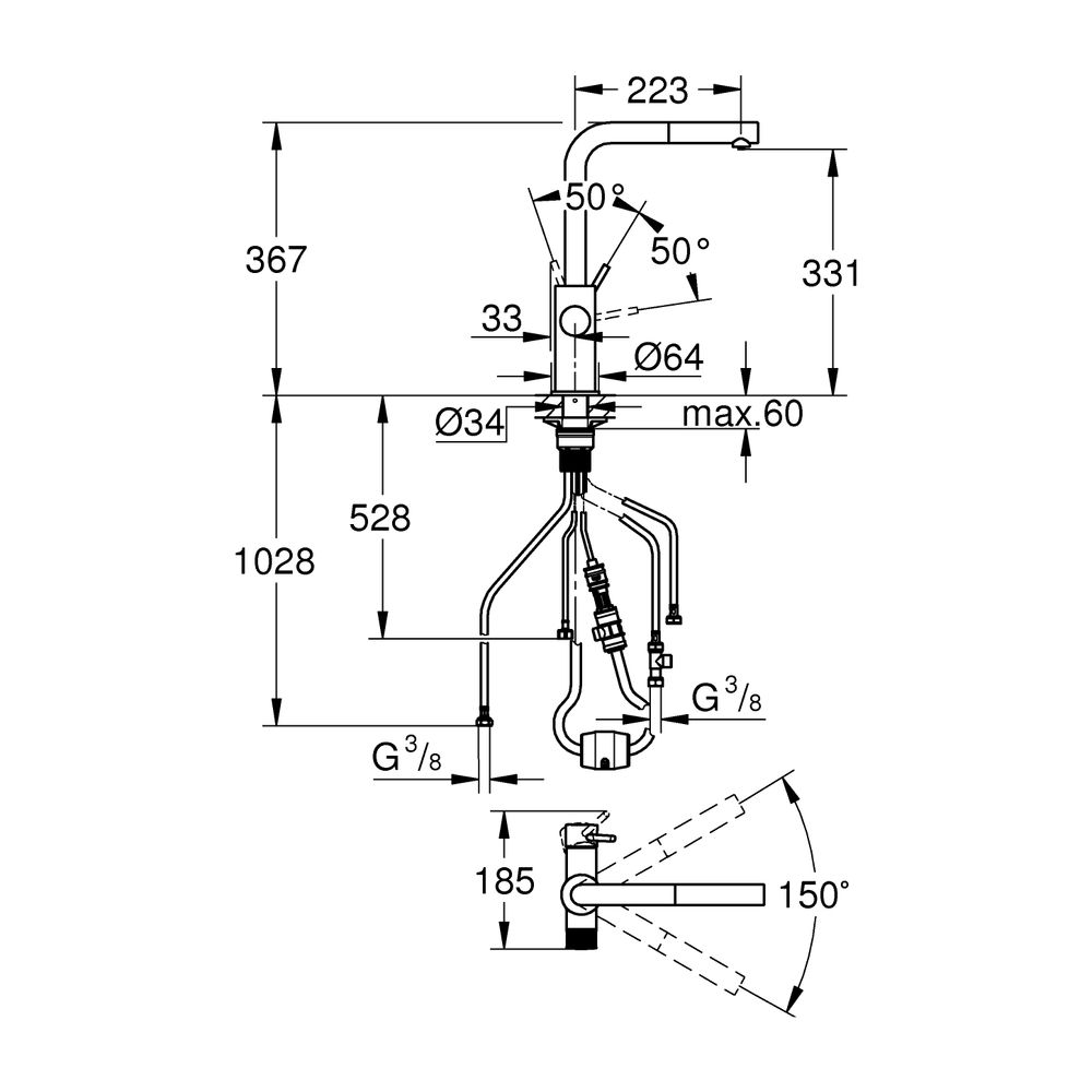 Grohe Blue Pure Minta Einhand-Spültischarmatur mit Filter, L-Auslauf, herausziehbarer A... GROHE-30601DC0 4005176745157 (Abb. 6)