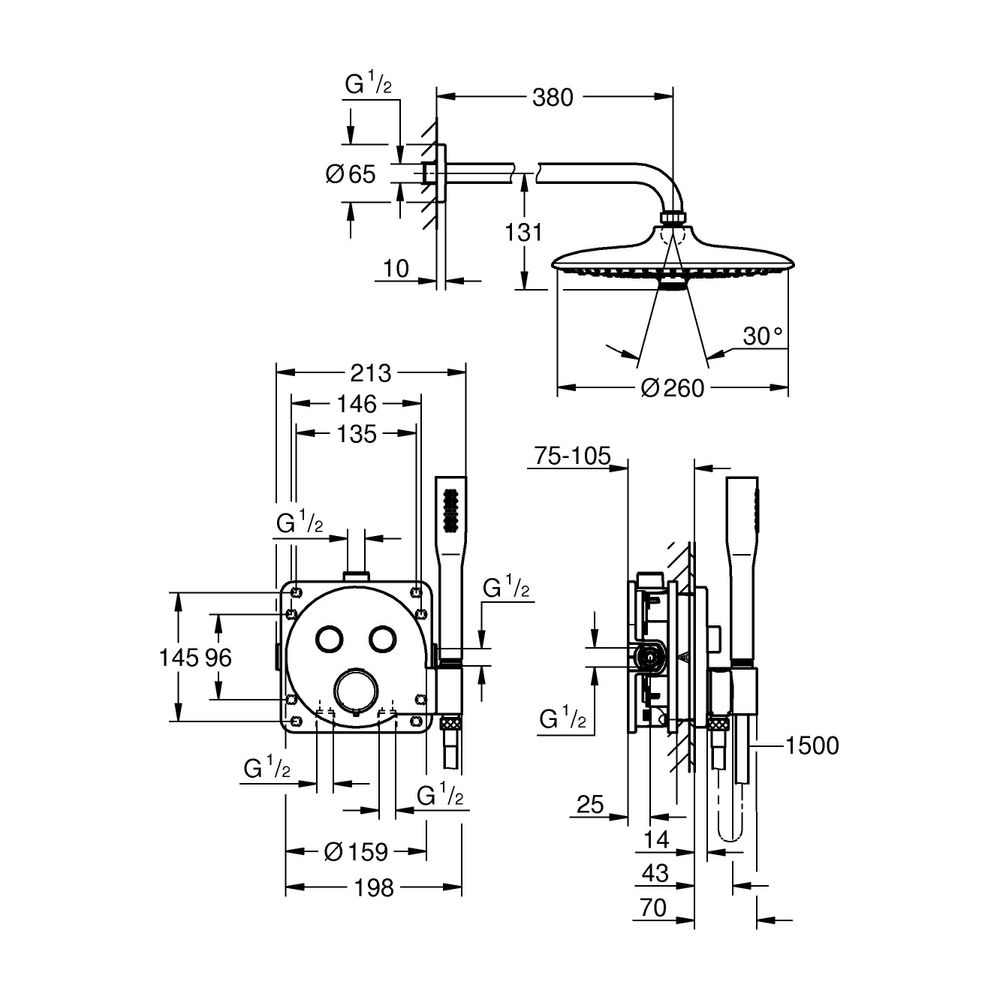 Grohe Precision SmartControl Unterputz Duschsystem Vitalio Joy 260 Kopfbrausen-Set, Han... GROHE-34878000 4005176791406 (Abb. 9)