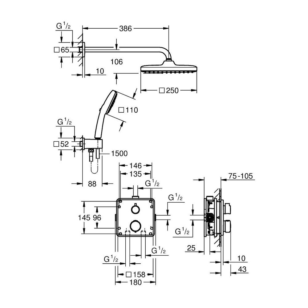 Grohe Precision Thermostat Unterputz-Duschsystem Vitalio Comfort 250 2 Strahlarten Einb... GROHE-34882000 4005176791444 (Abb. 9)