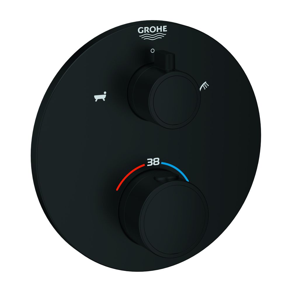 Grohe Grohtherm Thermostat-Wannenbatterie, rund, Mattschwarz, mit integrierter 2-Wege... GROHE-1022102430 4067393019008 (Abb. 1)