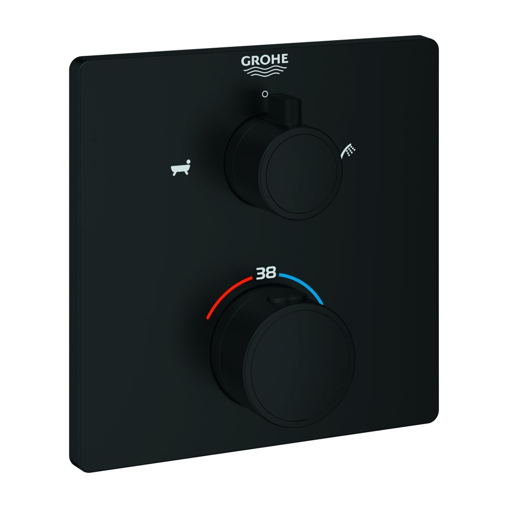 Grohe Grohtherm Thermostat-Wannenbatterie, eckig, Mattschwarz, mit integrierter 2-Weg... GROHE-1022112430 4067393019015 (Abb. 1)