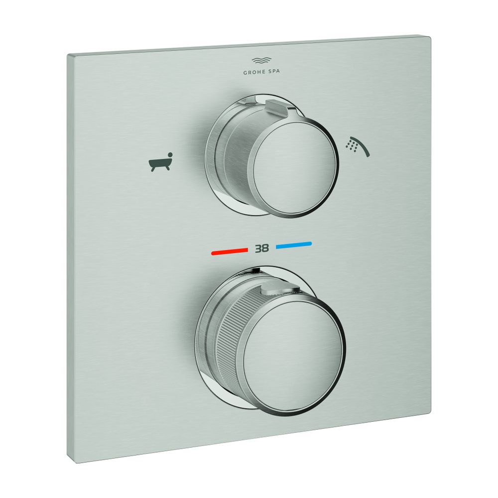 Grohe Allure Thermostat-Wannenbatterie, Supersteel, integrierte 2-Wege-Umstellung, Fert... GROHE-19446DC2 4005176954177 (Abb. 1)