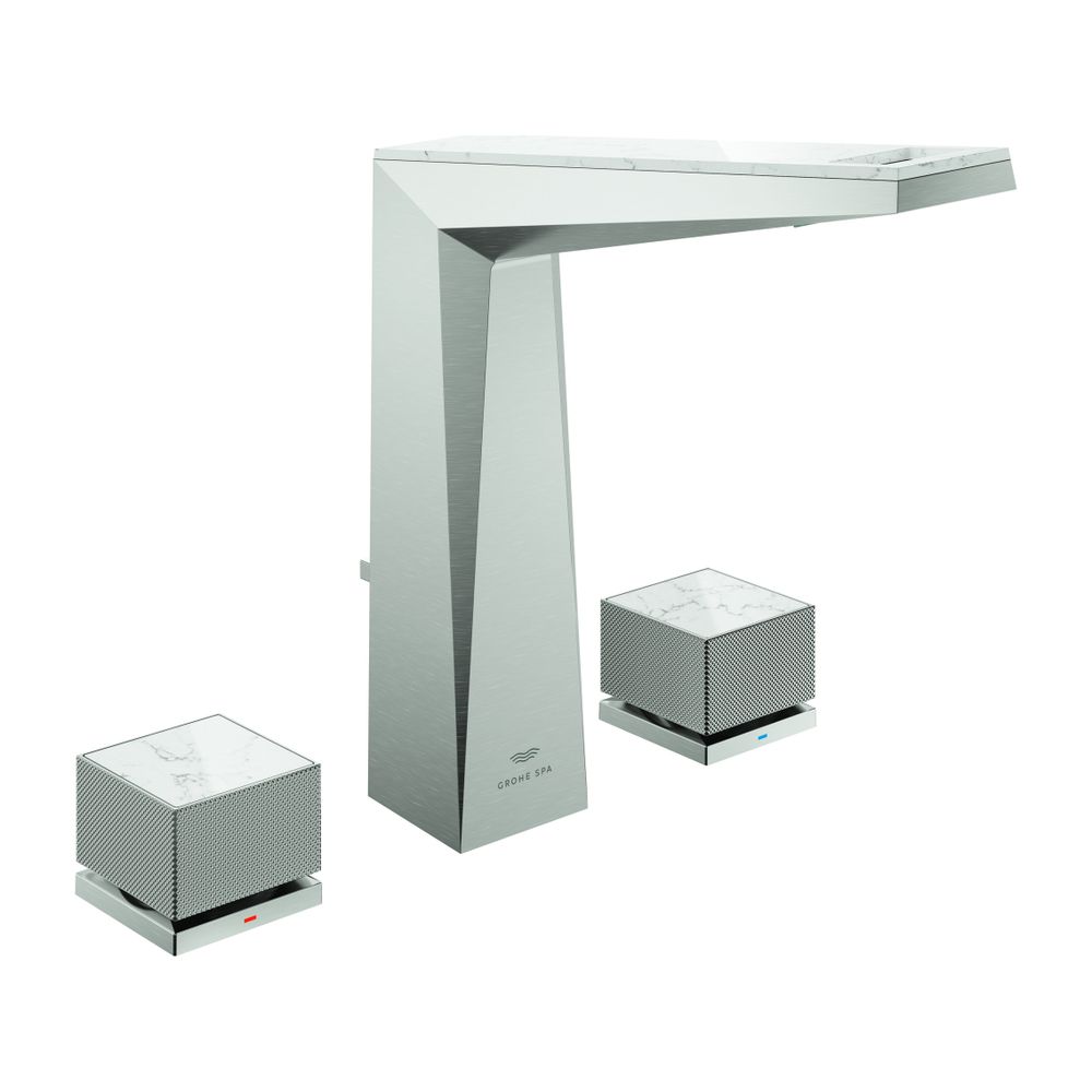Grohe Allure Brilliant PC 3-Loch-Waschtischbatterie Supersteel, Kubusbetätigung White A... GROHE-20671DC0 4005176791727 (Abb. 1)