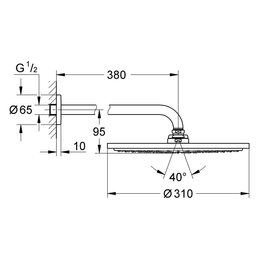 Grohe Rainshower Cosmopolitan 310 Kopfbrauseset, 1 Strahlart, Brausearm 380mm, 8l/min... GROHE-100738MG00 4005176947384 (Abb. 3)